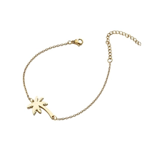 Elegant gold stainless steel coconut tree pendant bracelet with adjustable chain link