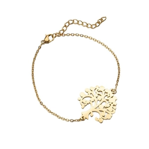 Edelstahl Armband mit Lebensbaum Anhänger und 18K Vergoldung für Damen