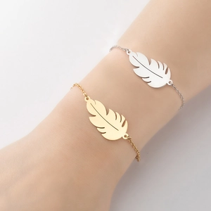 Feather Leaf Pendant Bracelet Stainless Steel Adjustable Chain Minimalist Fashion Hip Hop Jewelry For Women