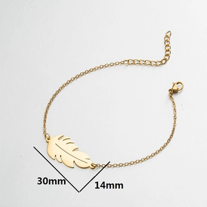 Minimalist gold leaf charm bracelet with delicate adjustable chain and size markings