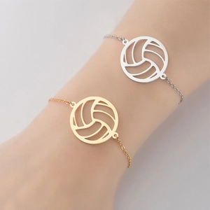 Bracelet À Breloque Volley-Ball Acier Inoxydable Pendentif Rond Géométrique Ajouré Bijoux Sportifs Pour Femmes Accessoires