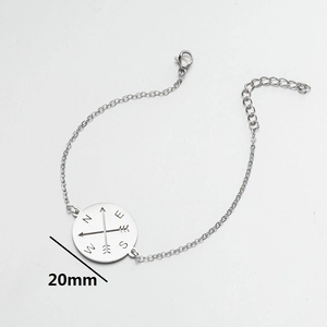 Silver stainless steel compass pendant bracelet with 20mm hollow arrow design