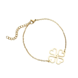 Goldenes Edelstahl-Armband mit Herz-Kleeblatt-Anhänger und Karabinerverschluss