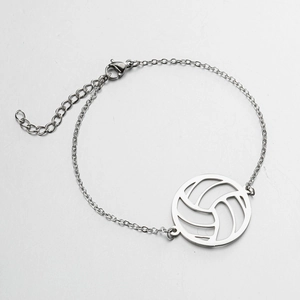 Bracelet chaîne en acier inoxydable réglable avec pendentif rond motif volleyball évidé