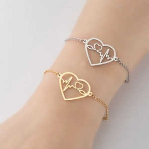 Edelstahl Herz EKG Herzschlag Armband Minimalistischer Hohlherz Anhänger Verstellbares Muttertagsgeschenk Modeschmuck