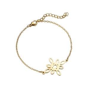 Gold stainless steel bracelet featuring a symmetrical cutout knot pendant and lobster clasp