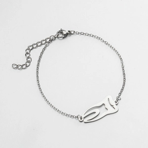 Minimalist hollow tooth pendant bracelet in silver stainless steel with adjustable chain