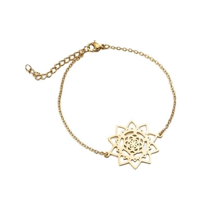 Minimalist gold mandala flower pendant bracelet with adjustable O-chain for women
