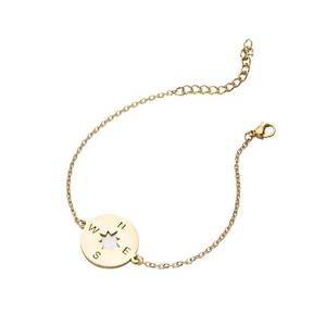 Adjustable stainless steel compass pendant bracelet with gold-plated link chain