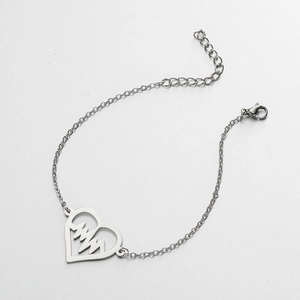 Detailed view of silver heart EKG bracelet with adjustable link chain and lobster clasp