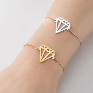 Geometric Hollow Diamond Bracelet Stainless Steel Minimalist Origami Pattern Adjustable Chain Jewelry For Women Fashion