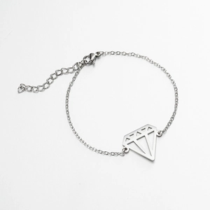 Detail of silver chain bracelet featuring hollow diamond charm and adjustable lobster clasp