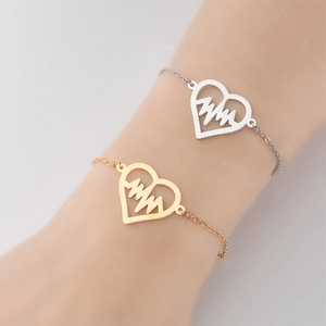 Stainless Steel Heart EKG Heartbeat Bracelet Adjustable Minimalist Fashion Jewelry For Women Girlfriend Gift