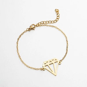 Detail of gold geometric hollow diamond pendant on fine chain with adjustable lobster clasp