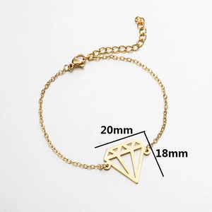 Golden delicate chain bracelet with minimalist hollow origami diamond pendant for women