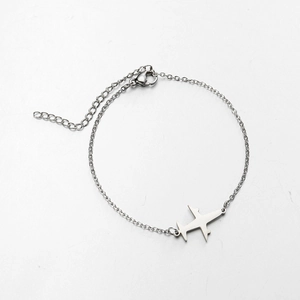 Minimalist stainless steel airplane charm bracelet with polished travel pendant for women