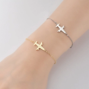Stainless Steel Airplane Pendant Bracelet Delicate Link Chain Travel Jewelry For Women Fashion Minimalist Adjustable