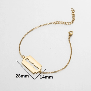 Golden hip hop razor blade pendant bracelet with adjustable chain and lobster clasp