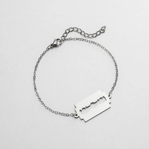 Punk style stainless steel razor blade pendant bracelet with adjustable lobster clasp