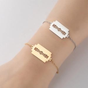 Razor Blade Pendant Bracelet Stainless Steel Punk Gothic Industrial Style Adjustable Chain Jewelry For Women Men
