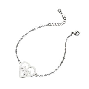Silver heartbeat heart charm adjustable chain bracelet for women on white background