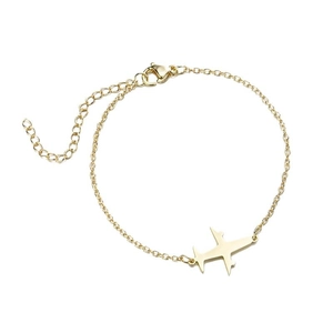 Elegant gold stainless steel airplane charm bracelet with adjustable lobster clasp