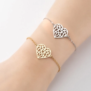Hollow Heart Pendant Bracelet Stainless Steel Geometric Origami Minimalist Jewelry Gift For Women Adjustable Chain