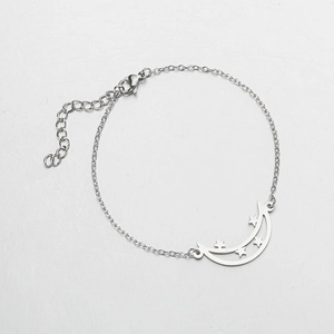 Adjustable stainless steel chain bracelet featuring hollow moon and star charms
