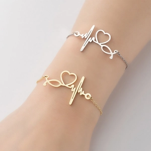 Bracelet Stéthoscope Cœur Battement EKG En Acier Inoxydable Plaqué Or 18K Bijoux Pour Infirmière Docteur Cadeau Graduation Médicale