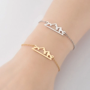 Mountain Peak Charm Bracelet Stainless Steel Minimalist Geometric Hollow Out Adjustable Jewelry For Women Men Outdoor