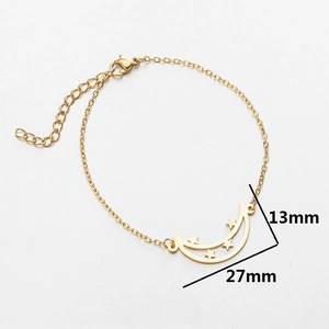 Gold moon and stars pendant bracelet with adjustable chain for women in 27mm size