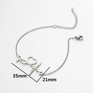 Bracelet battement de cœur en argent avec pendentif cœur en acier inoxydable poli