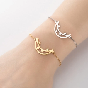 Star Moon Pendant Bracelet Stainless Steel Adjustable Fashion Bohemian Jewelry For Women Celestial Minimalist Elegant