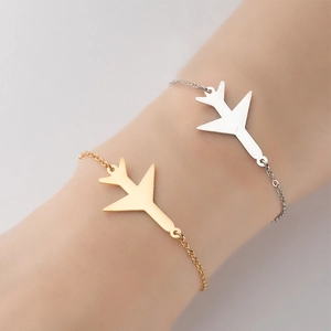 Minimalist Airplane Pendant Bracelet Stainless Steel Polished Link Chain Travel Jewelry For Women Men Unisex Accessory