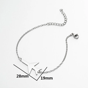 Minimalist silver stainless steel airplane pendant bracelet with lobster clasp and chain