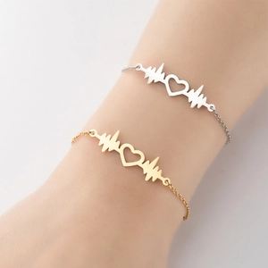 Stainless Steel Heartbeat EKG Pulse Bracelet With Heart Charm Fashionable Minimalist Jewelry For Women