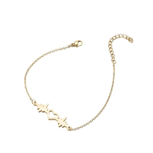 Gold stainless steel chain bracelet with heart and heartbeat pulse pendant charms