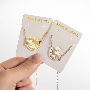 Minimalist stainless steel world map pendant necklaces in gold and silver finish