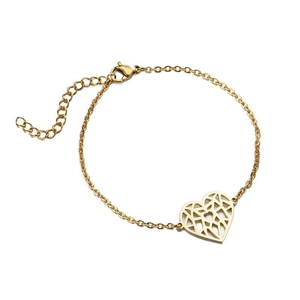 Minimalist 18K gold plated stainless steel bracelet with geometric hollow heart charm