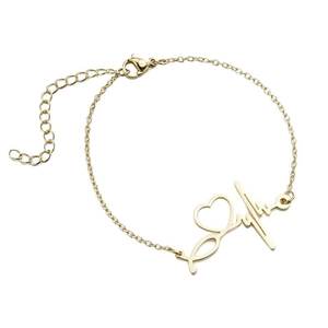 Bracelet coeur stéthoscope en acier plaqué or 18K avec pendentif prénom Sylvia personnalisé