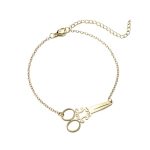 Gothic punk style gold scissors pendant bracelet with stainless steel adjustable chain