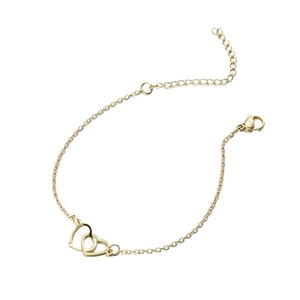 Bracciale minimalista in acciaio inossidabile dorato con doppi ciondoli a cuore intrecciati