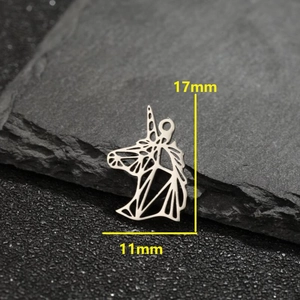Modern origami style silver unicorn pendant for DIY jewelry, 17mm x 11mm size
