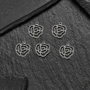 5pcs set of hollow rose flower charms with heart center for DIY jewelry making