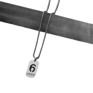 Hip hop stainless steel dog tag necklace with Lucky Number 6 engraving on ball chain