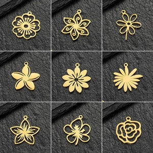Stainless Steel Hollow Out Floral Rose Daisy Pendants DIY Jewelry Making Accessories Heart Flower Charm Pendant