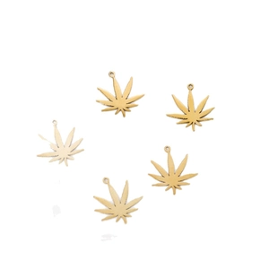 Set of 5 gold leaf pendants with seven lobes for vintage bohemian DIY jewelry making