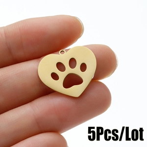 Pendentifs en Acier Inoxydable Cœur Ajouré Empreinte de Patte pour Fabrication de Bijoux DIY Colliers Bracelets Médailles Animaux