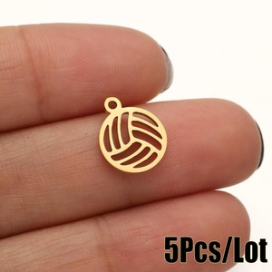 Five pieces of gold stainless steel hollow volleyball pendants for DIY jewelry making