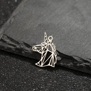 Silver stainless steel unicorn pendant with geometric line art design for DIY jewelry